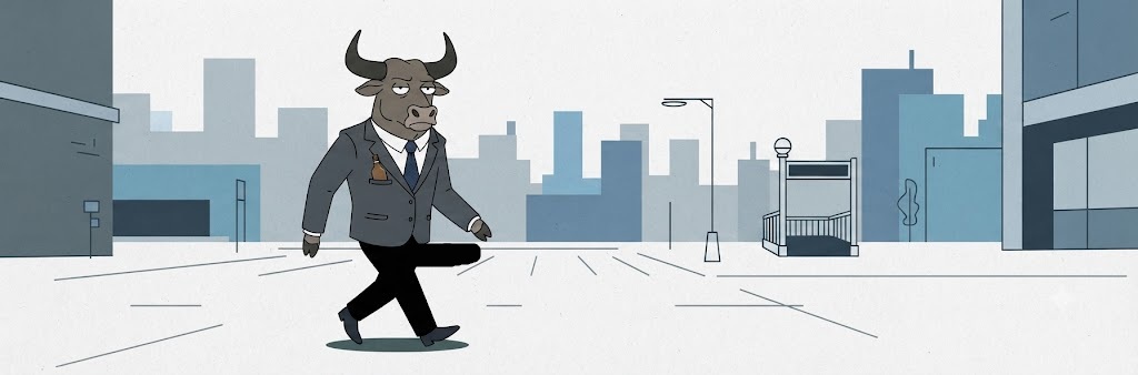 BDB walking across an empty grey city street